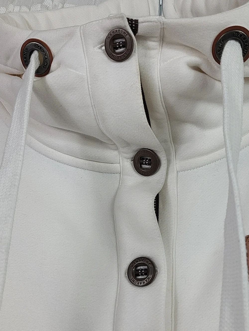 Wanakome Cream Funnel Neck Pullover with Button Placket. Size M